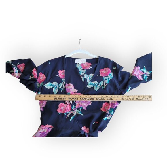 Stone Cold Fox l/s black tropical 100% silk wrap minidress size XS Spring Summer - Picture 11 of 11